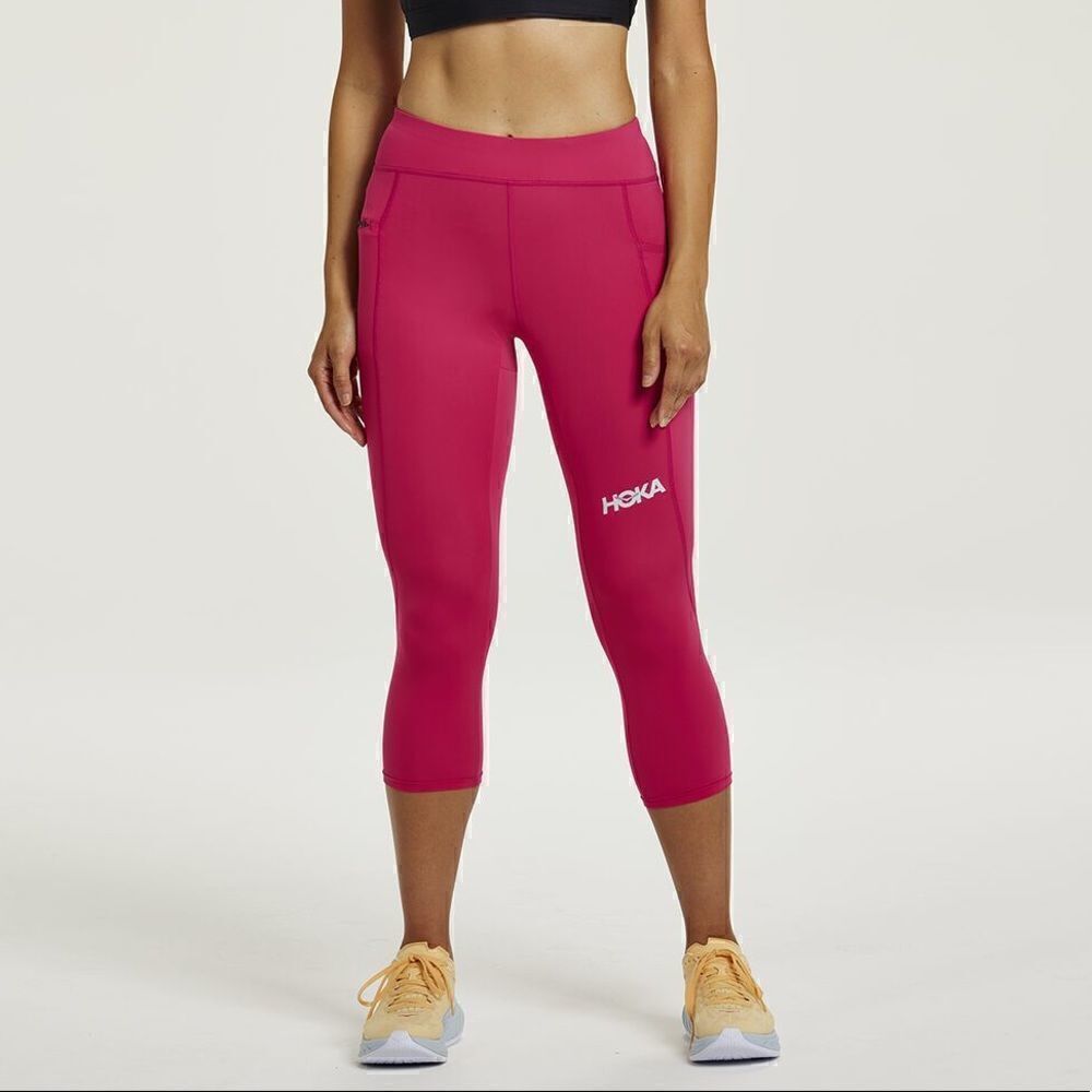 Hoka One One Performance Capri Leggings Pants Women's Size Small Pink Grey New